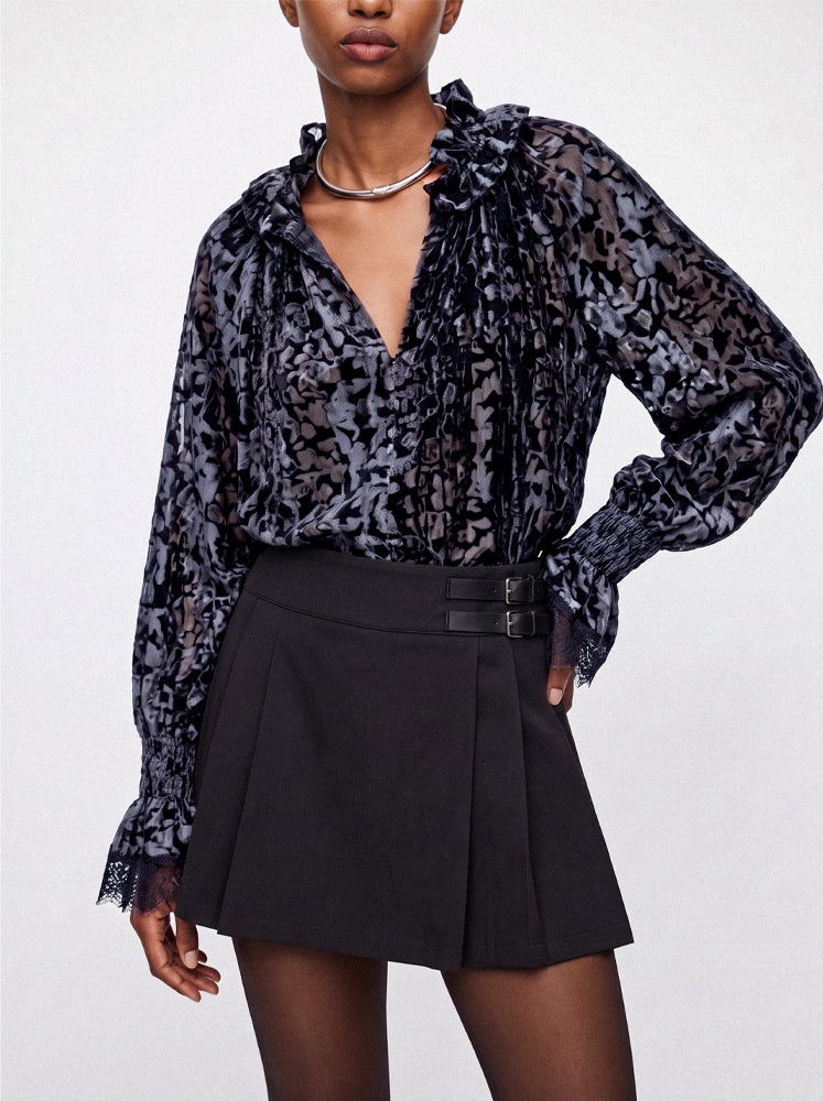 Blusa in velluto devore' bordi in pizzo