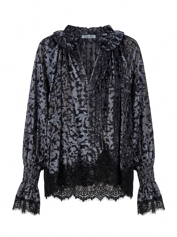 Blusa in velluto devore' bordi in pizzo