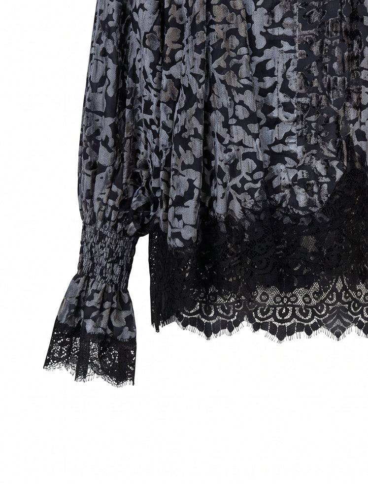 Blusa in velluto devore' bordi in pizzo
