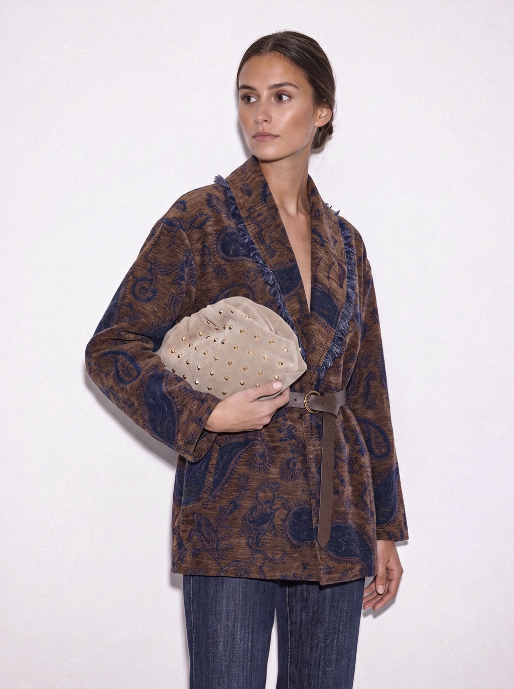 Giacca kimono jacquard motivo paisley