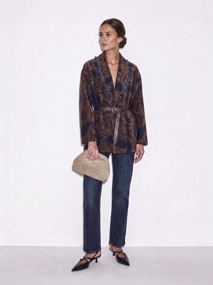 Giacca kimono jacquard motivo paisley