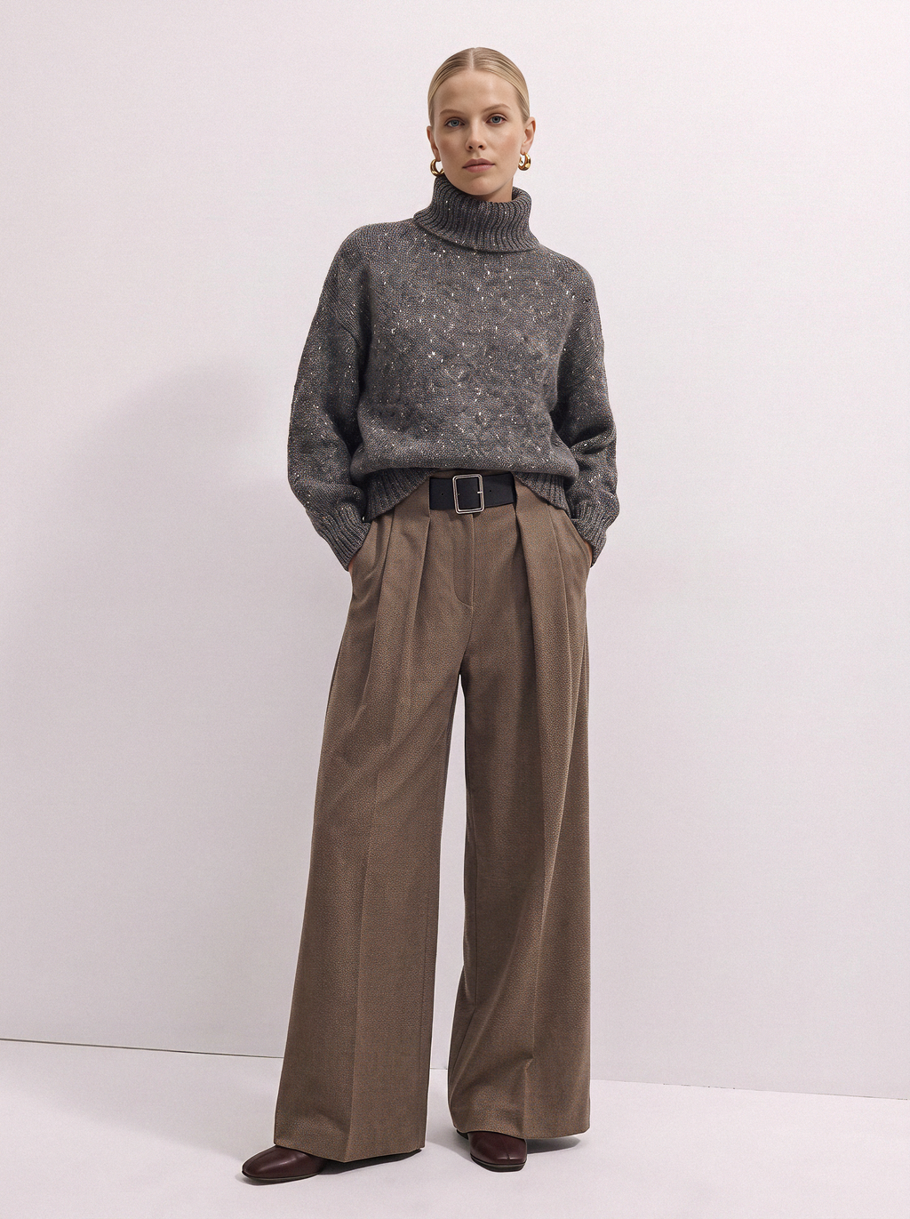 Pullover dolcevita over effetto tweed