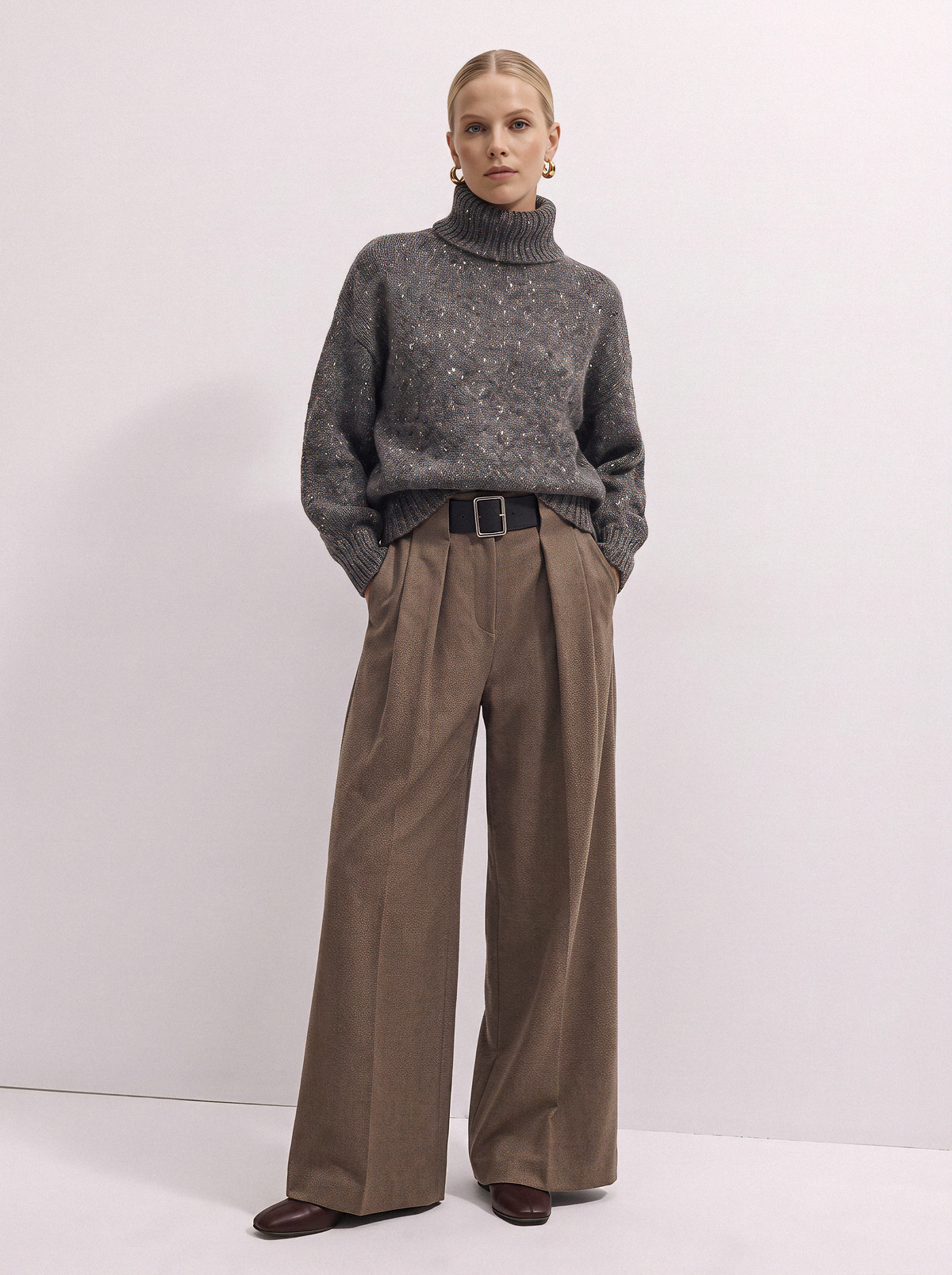 Pullover dolcevita over effetto tweed