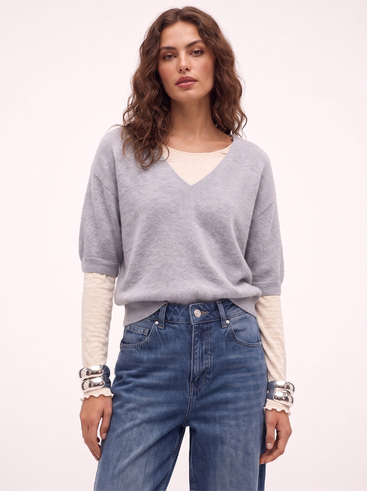 Pullover a V misto Alpaca e Lana