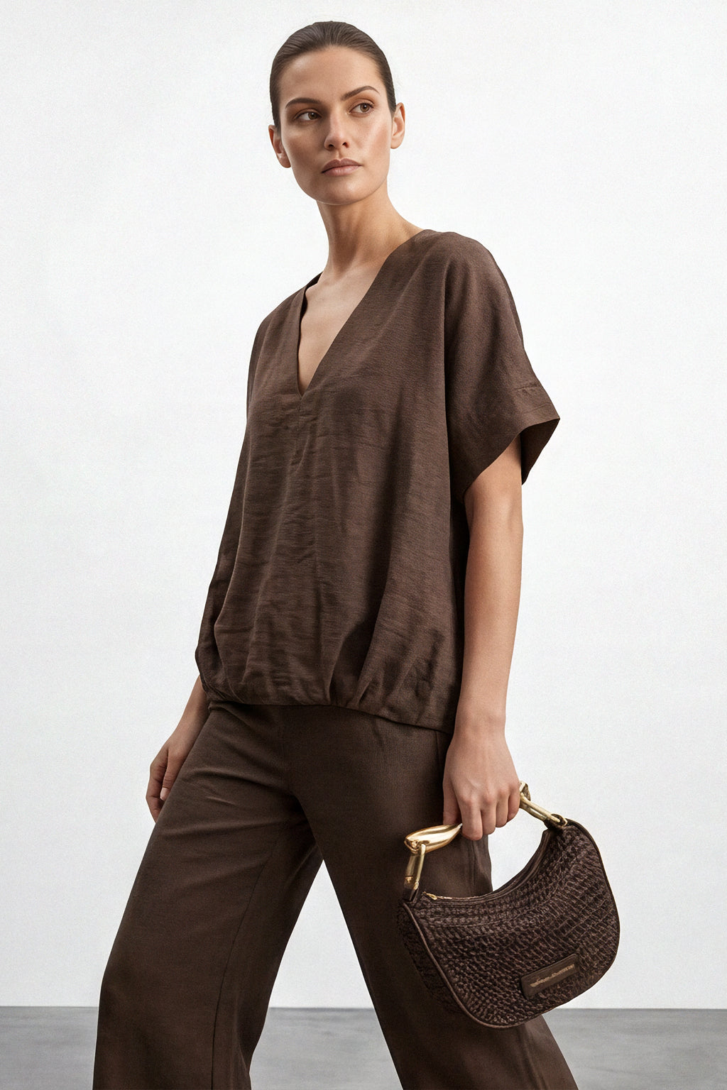 Blusa scollo a V misto lino