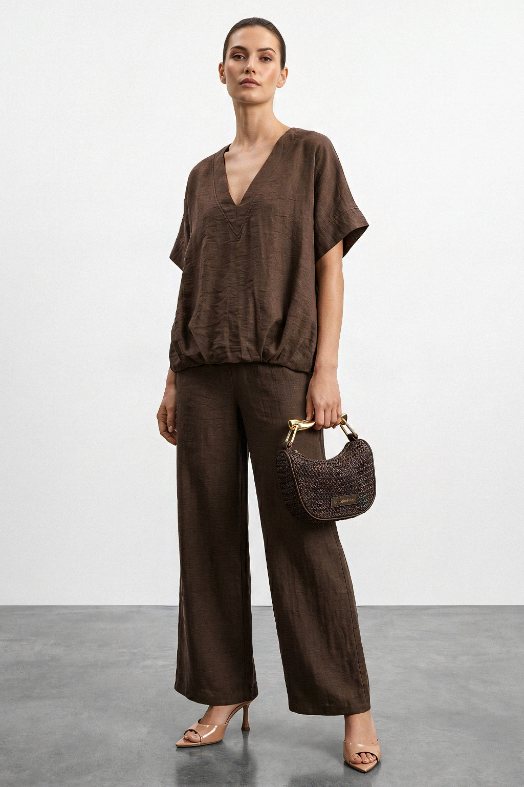 Blusa scollo a V misto lino