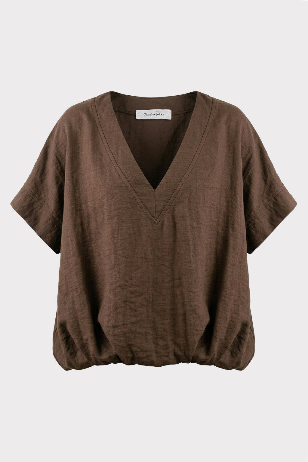 Blusa scollo a V misto lino