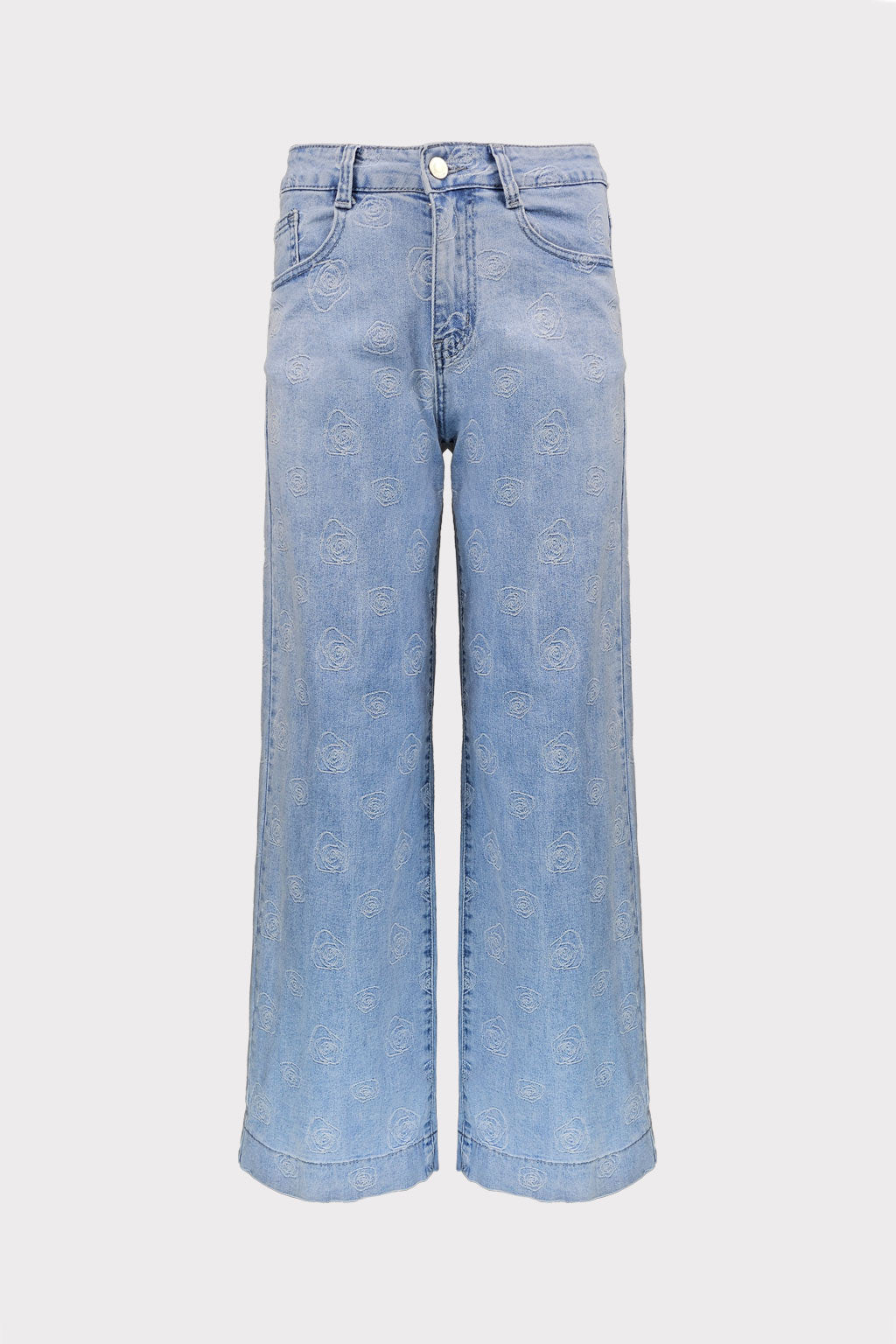 Jeans wide leg con motivo rose