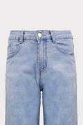 Jeans wide leg con motivo rose