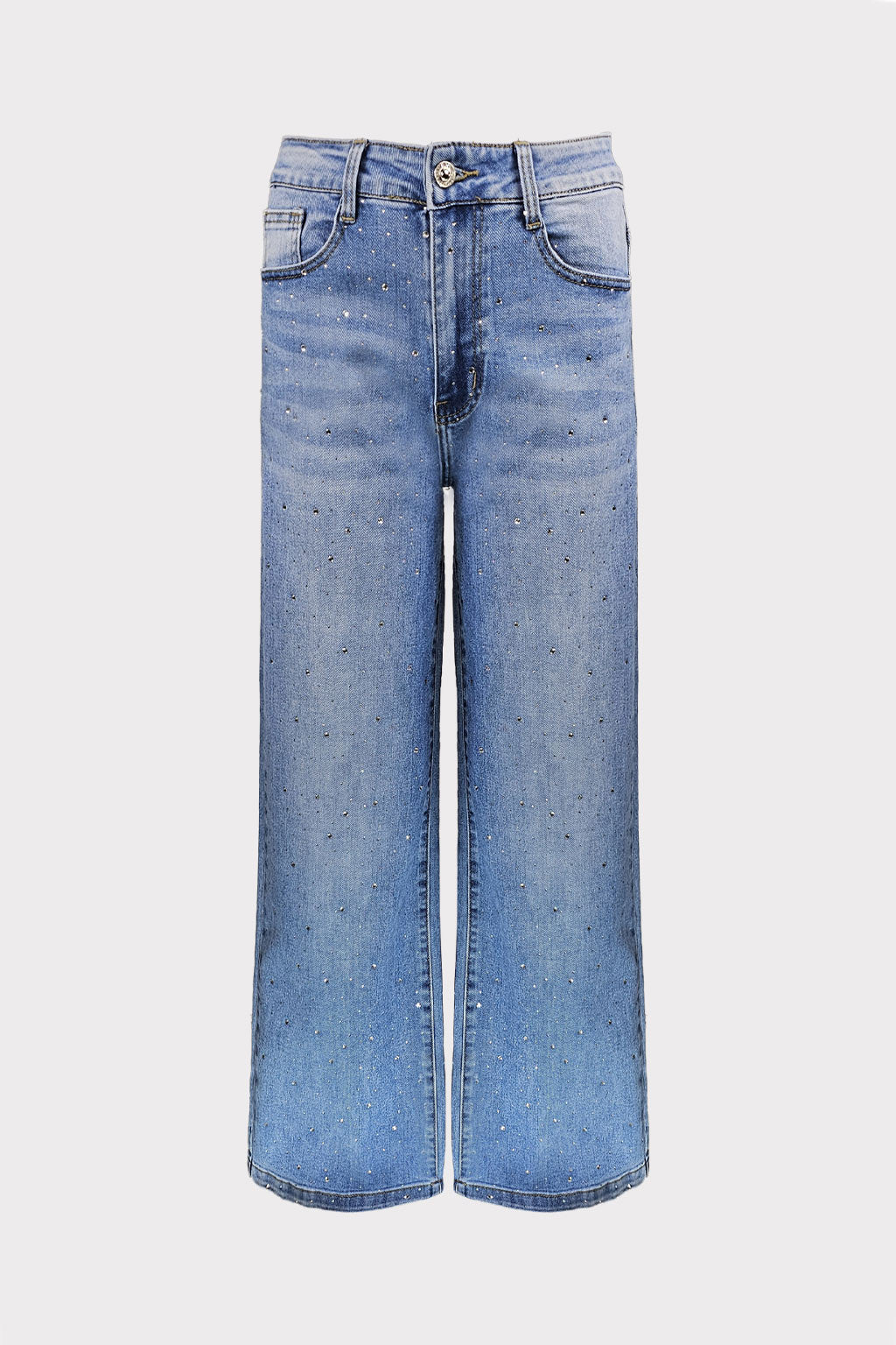 Jeans wide leg con strass