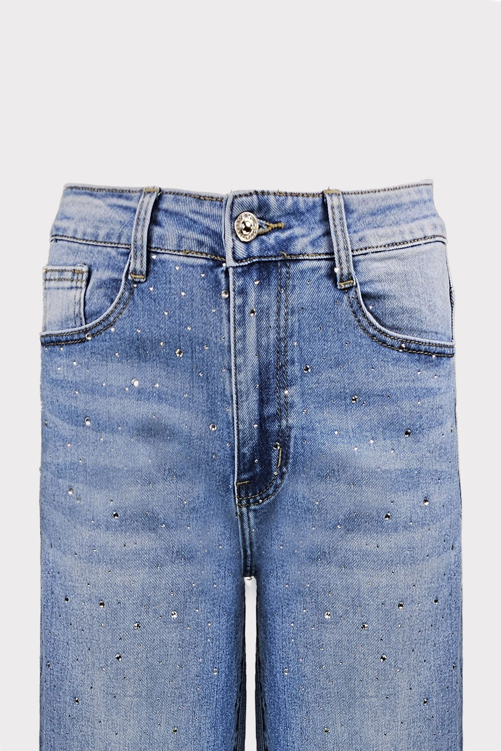 Jeans wide leg con strass