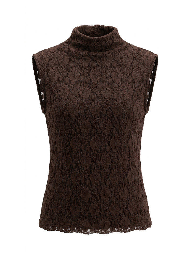 Top lupetto in pizzo 3D