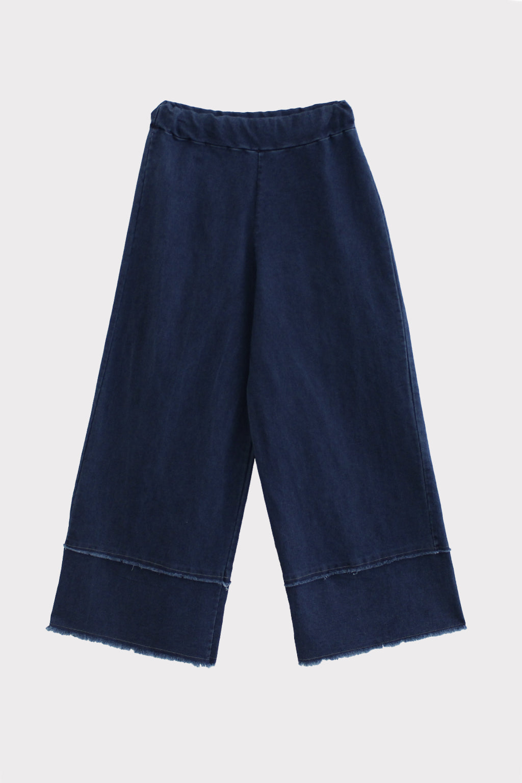 Pantalone denim gaucho orlo sfrangiato