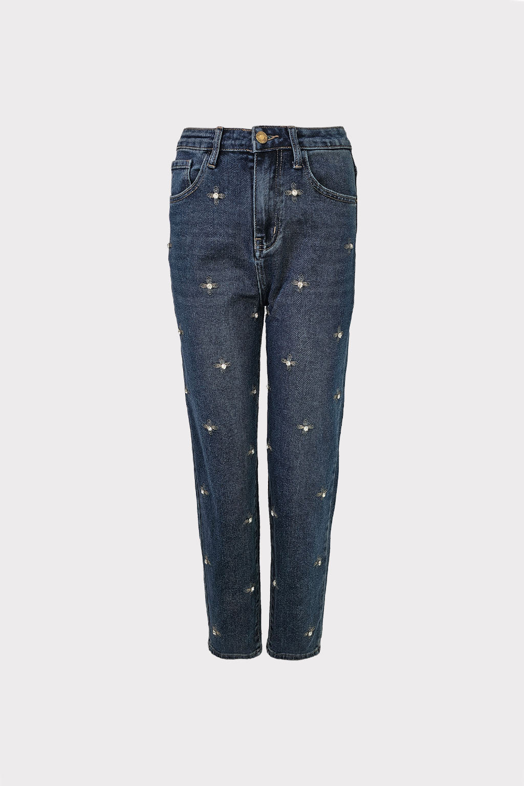 Jeans ricamo e pietre