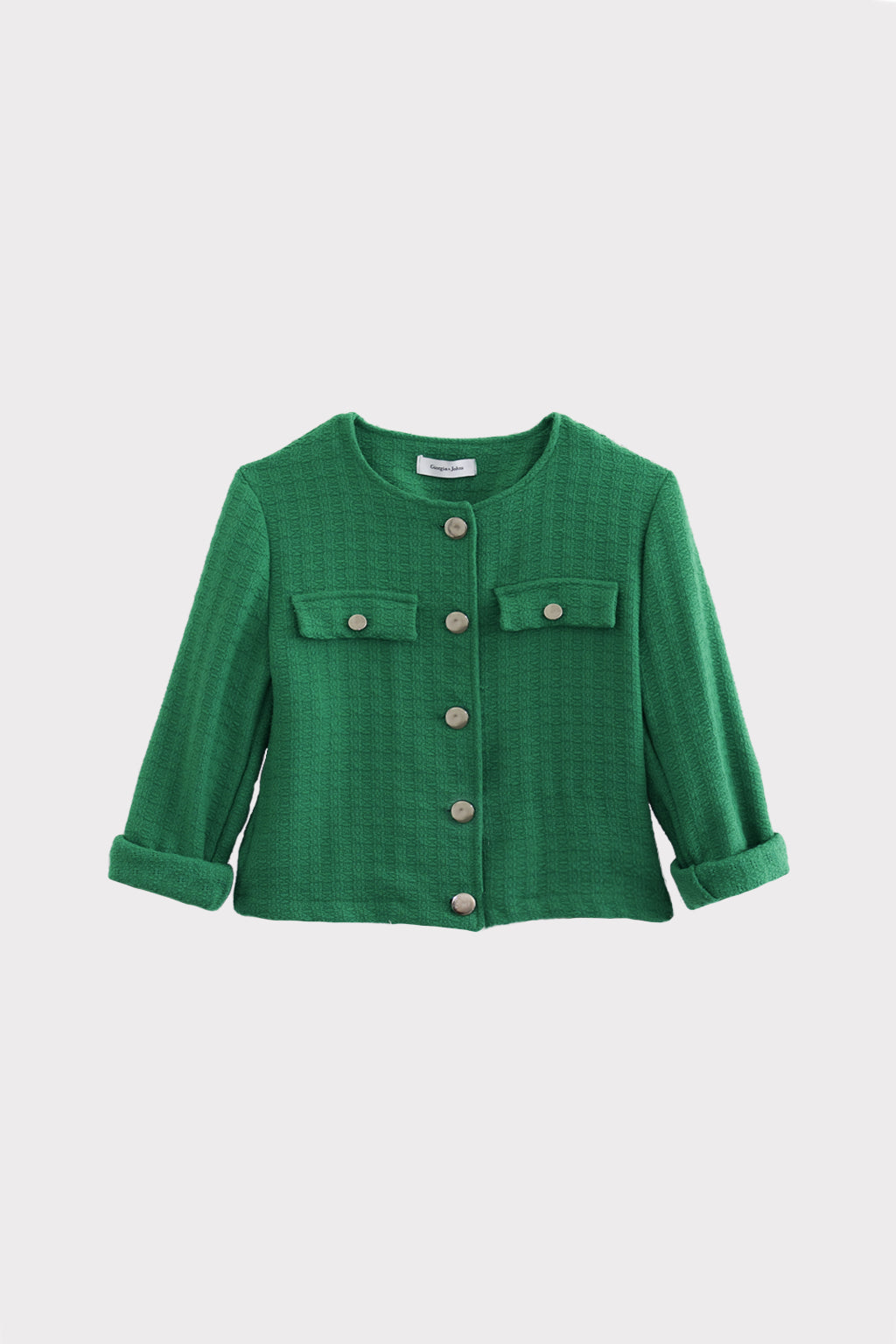 Giacca tweed con bottoni metallici