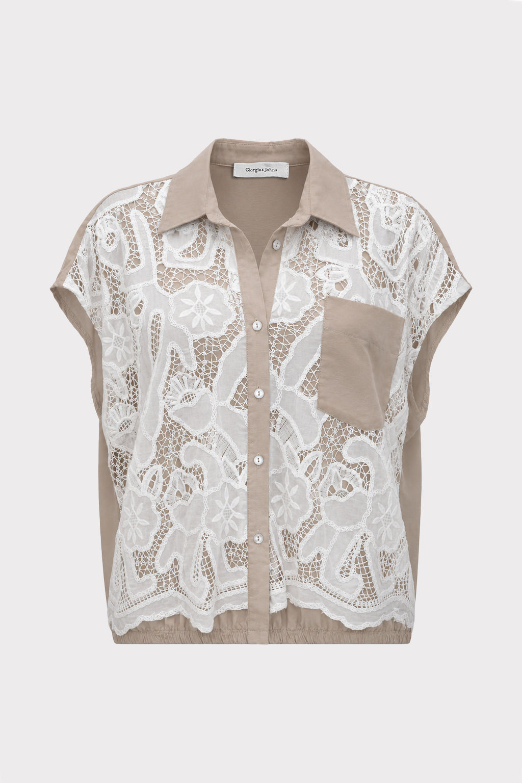 Camicia pizzo crochet con taschino