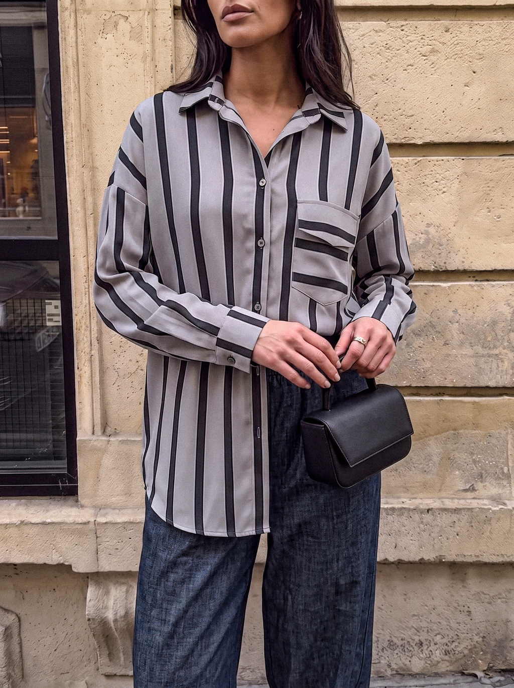 Camicia over macro-righe con taschino