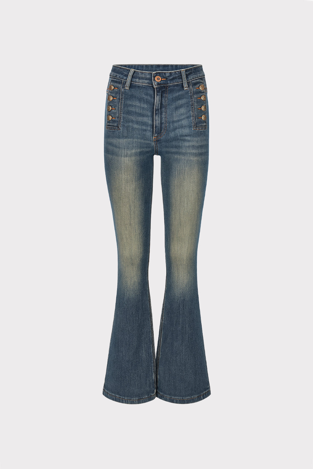 Jeans flared con bottoni Laterali