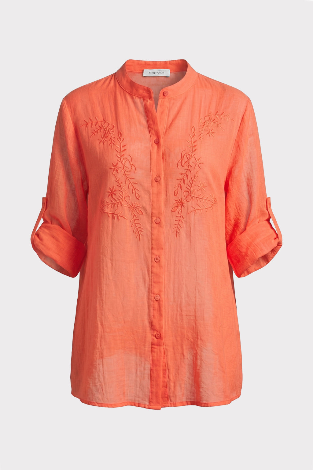 Camicia con ricami floreali