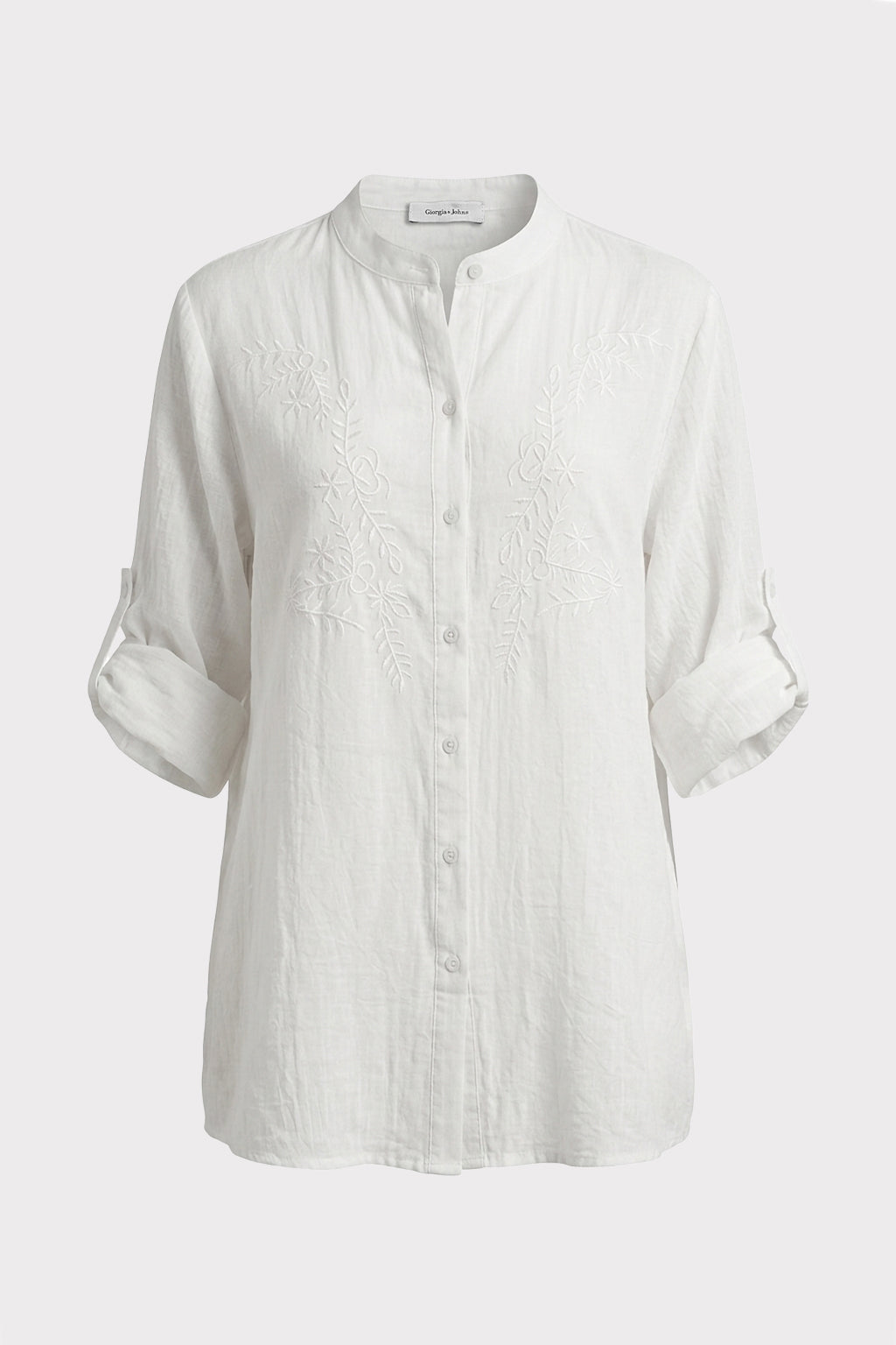 Camicia con ricami floreali