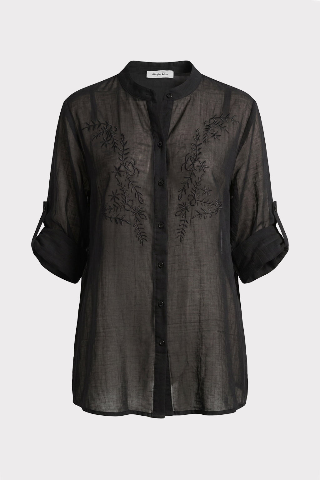 Camicia con ricami floreali