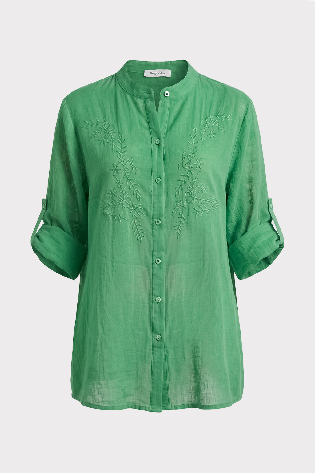 Camicia con ricami floreali