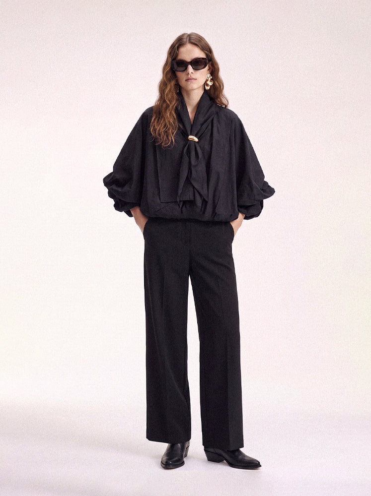 Pantaloni gamba ampia mano lana