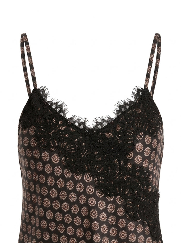 Top stampa geometrica con inserto pizzo