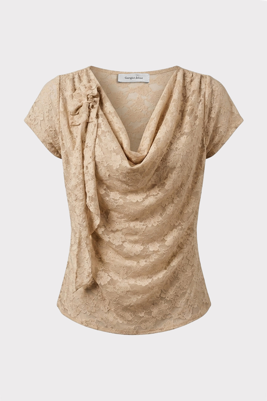 Top in pizzo scollo drappeggio