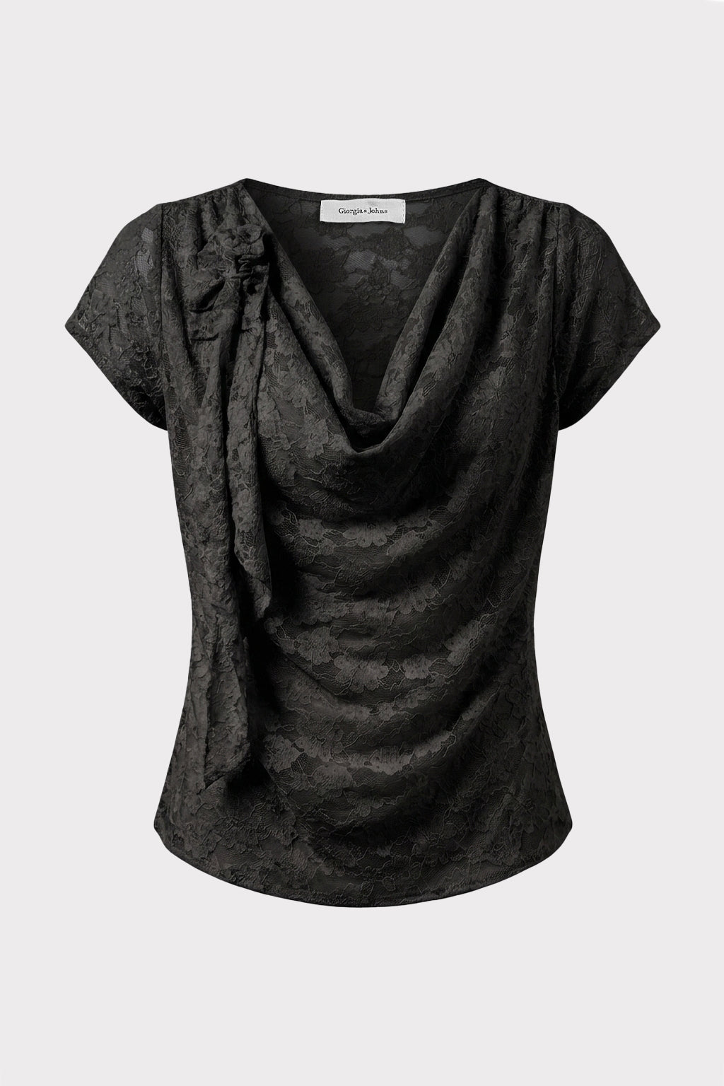 Top in pizzo scollo drappeggio