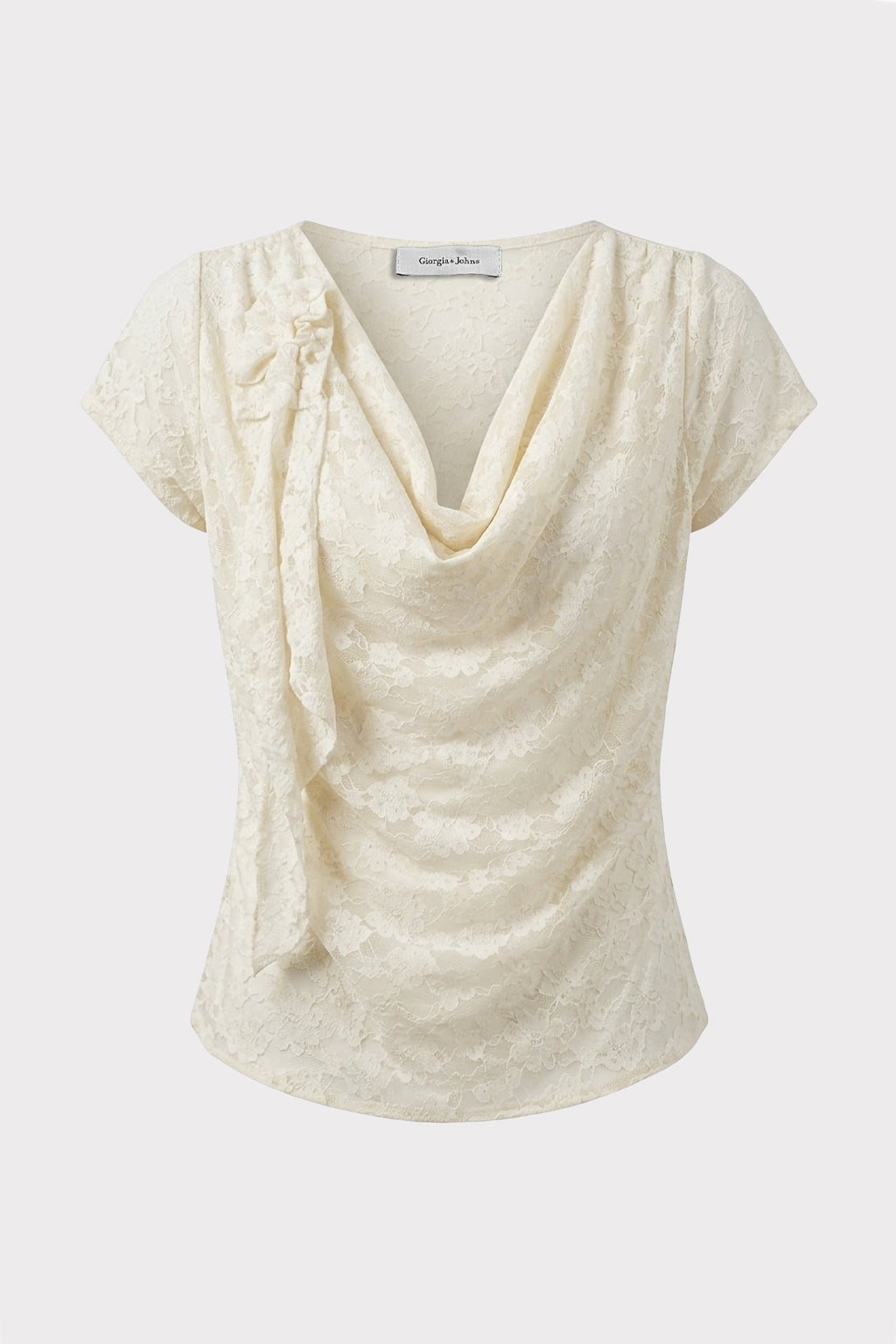 Top in pizzo scollo drappeggio