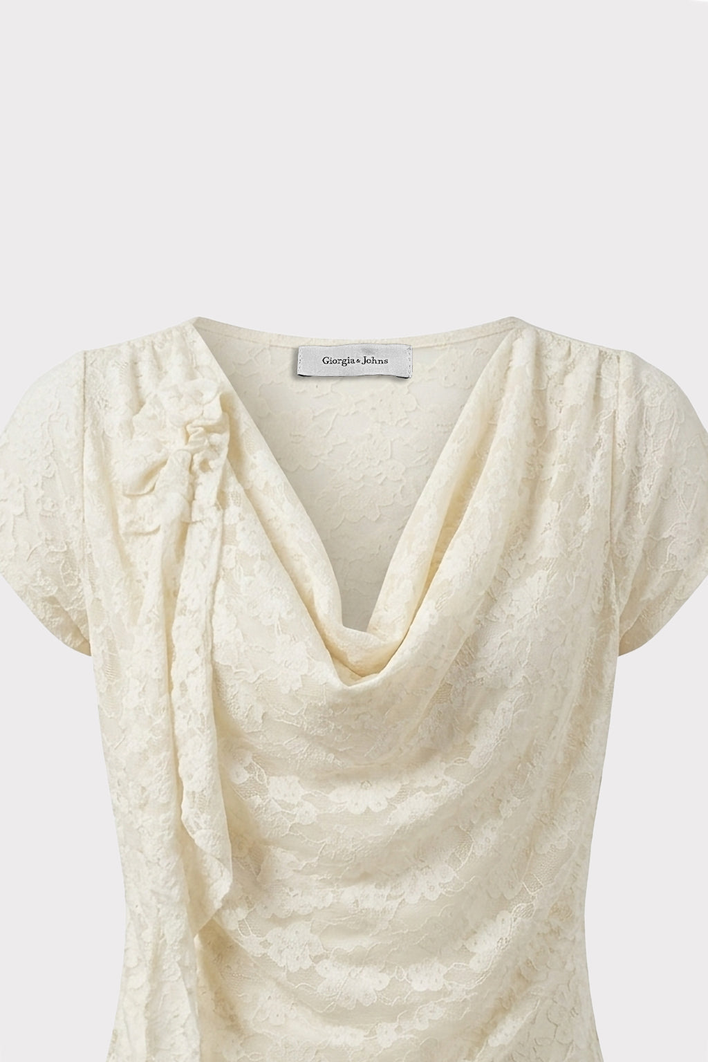 Top in pizzo scollo drappeggio