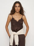 Top lingerie raso jacquard inserto in pizzo