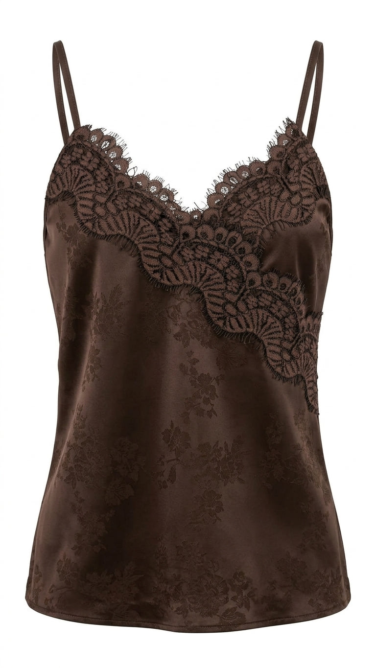 Top lingerie raso jacquard inserto in pizzo
