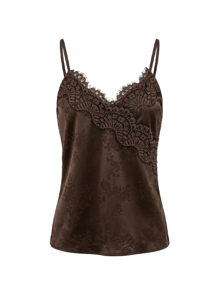 Top lingerie raso jacquard inserto in pizzo