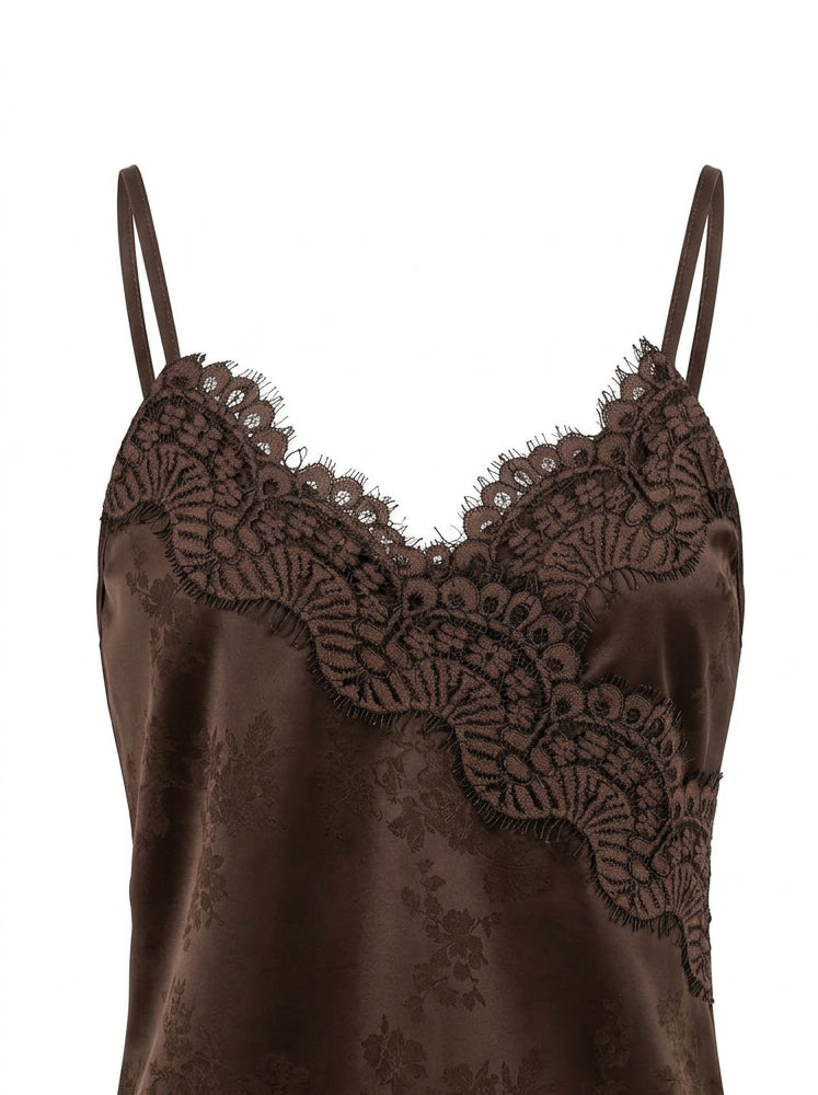 Top lingerie raso jacquard inserto in pizzo