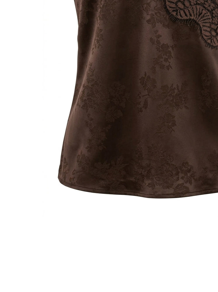 Top lingerie raso jacquard inserto in pizzo
