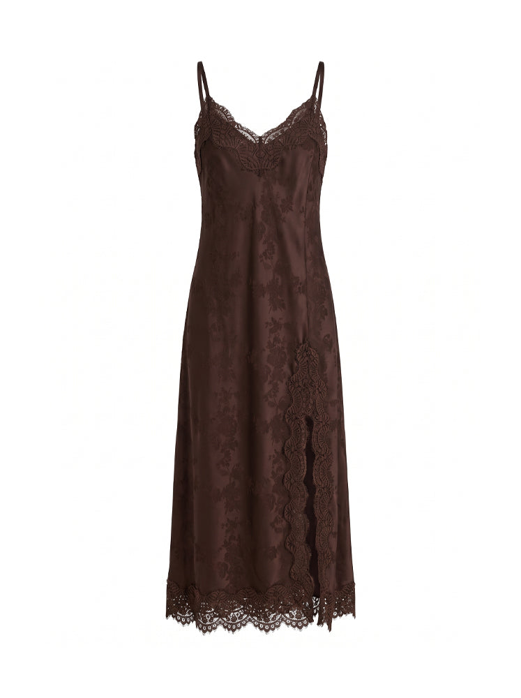 Abito lingerie raso jacquard inserti in pizzo