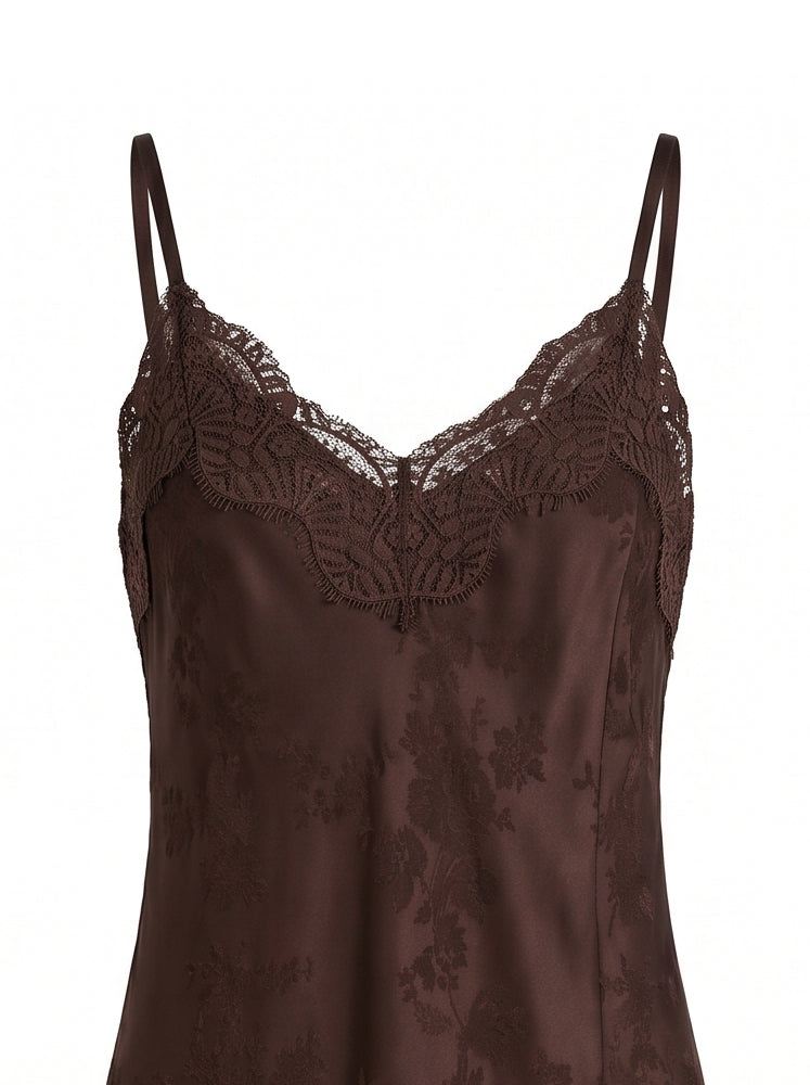 Abito lingerie raso jacquard inserti in pizzo