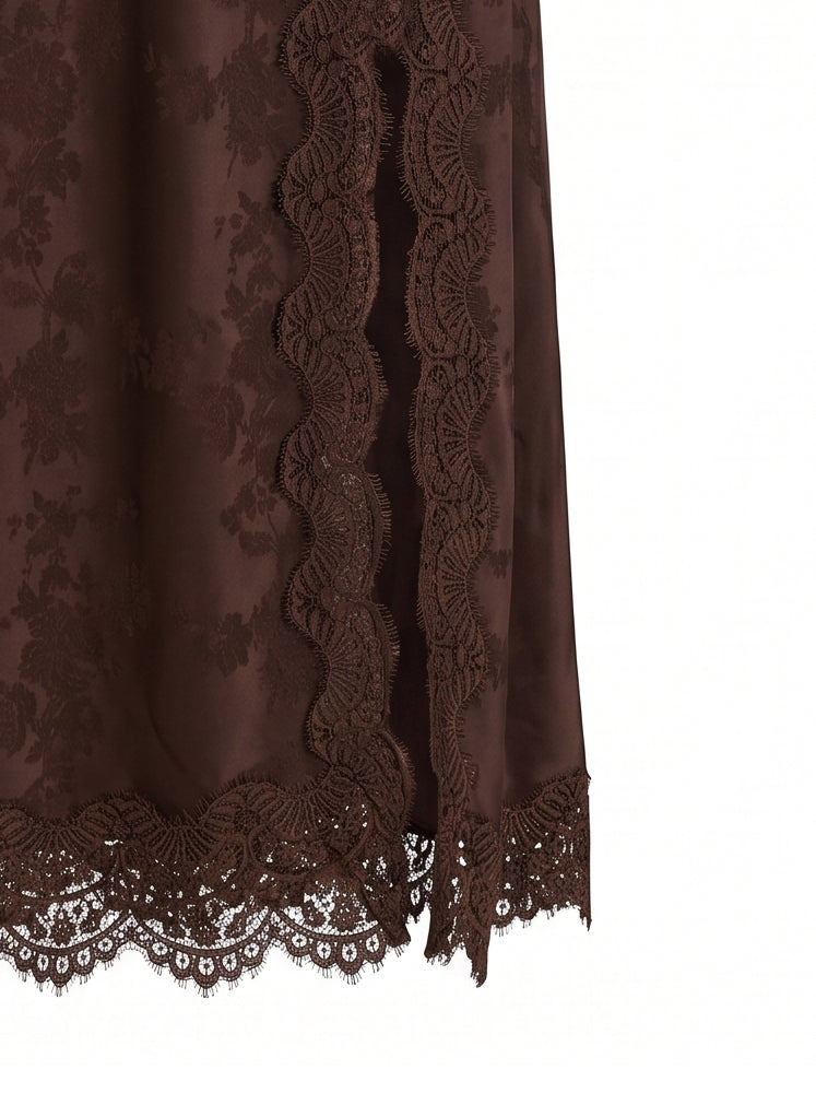 Abito lingerie raso jacquard inserti in pizzo