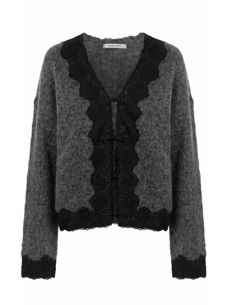 Cardigan bordi in pizzo e alamari