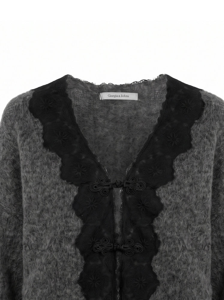 Cardigan bordi in pizzo e alamari