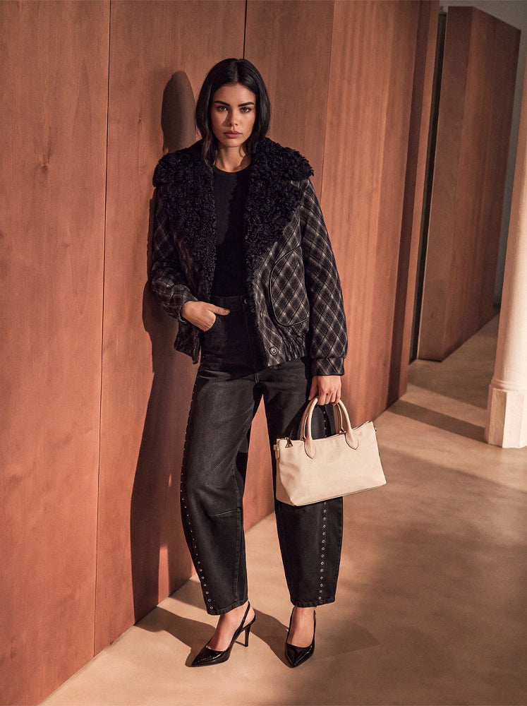 Giubbotto check maxi collo ecopelliccia