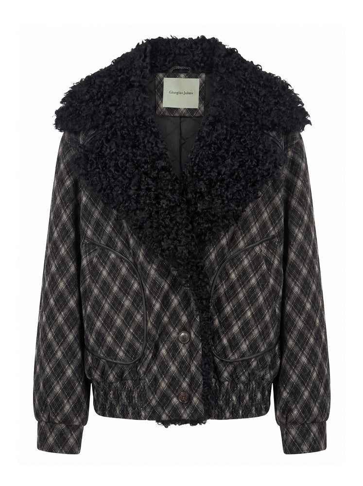 Giubbotto check maxi collo ecopelliccia