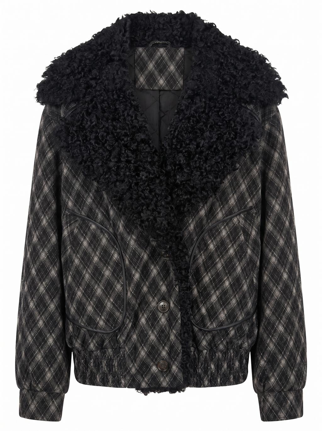 Giubbotto check maxi collo ecopelliccia