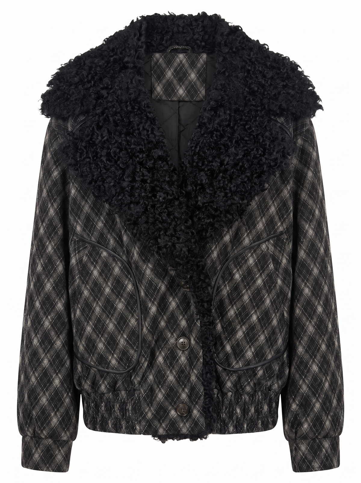 Giubbotto check maxi collo ecopelliccia