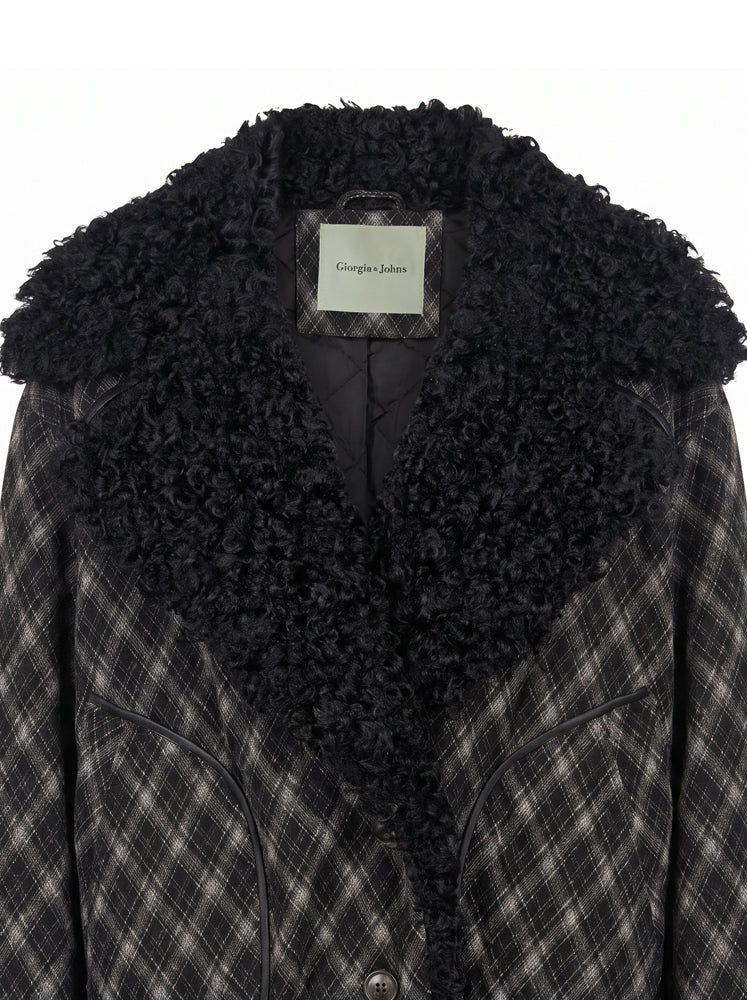 Giubbotto check maxi collo ecopelliccia