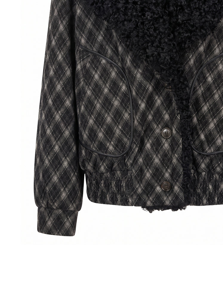 Giubbotto check maxi collo ecopelliccia