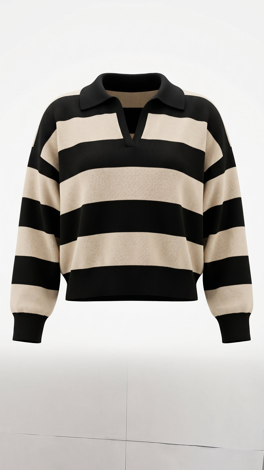 Maglia polo a righe scollo a V