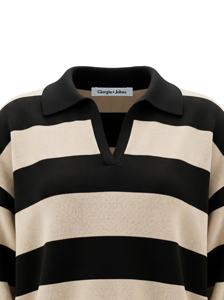 Maglia polo a righe scollo a V